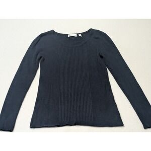 525 AMERICA Sweater Medium Blue Navy Fine Nylon‎ Stretch Ribbed Fitted Pullover